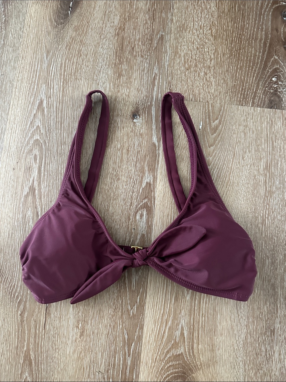 Hot Water Burgundy Knot-Front Bikini Top